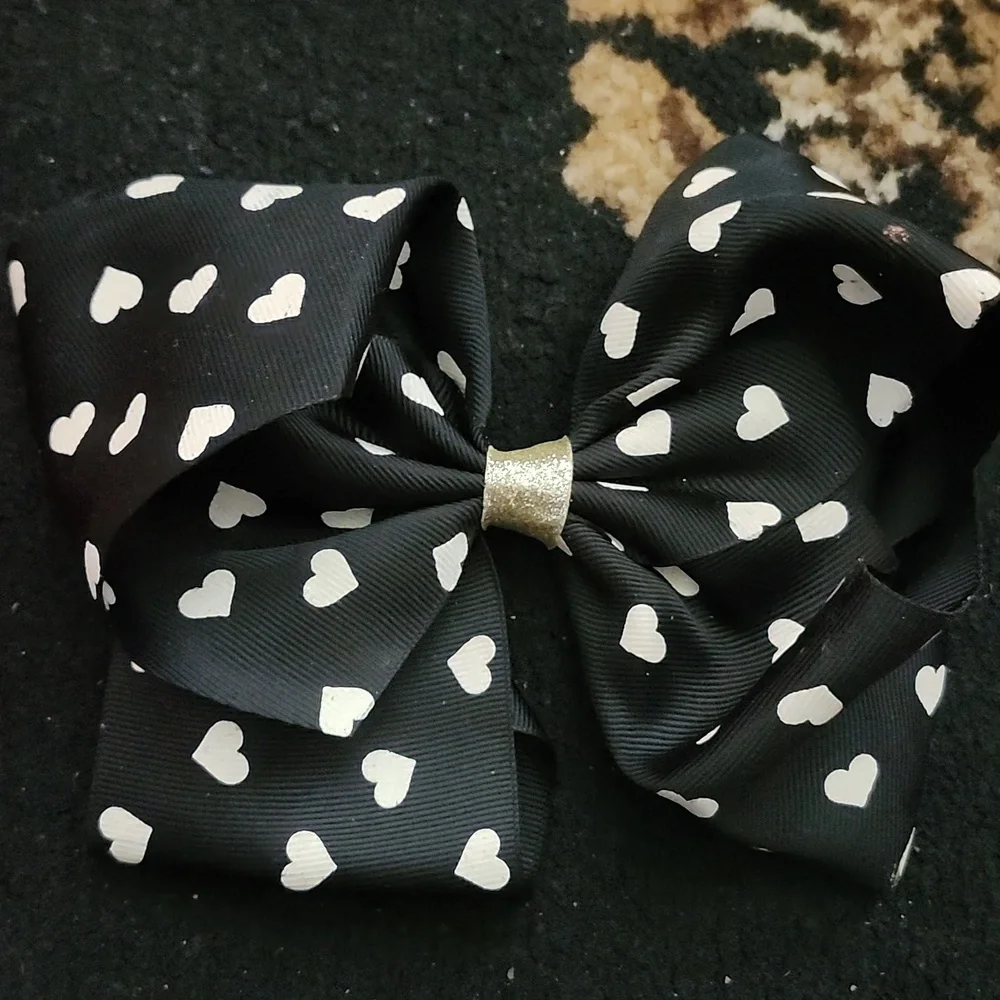 🎀JoJo Siwa Large Decorative Hair Bows – Coral w/rhinestones & Black Heart Print